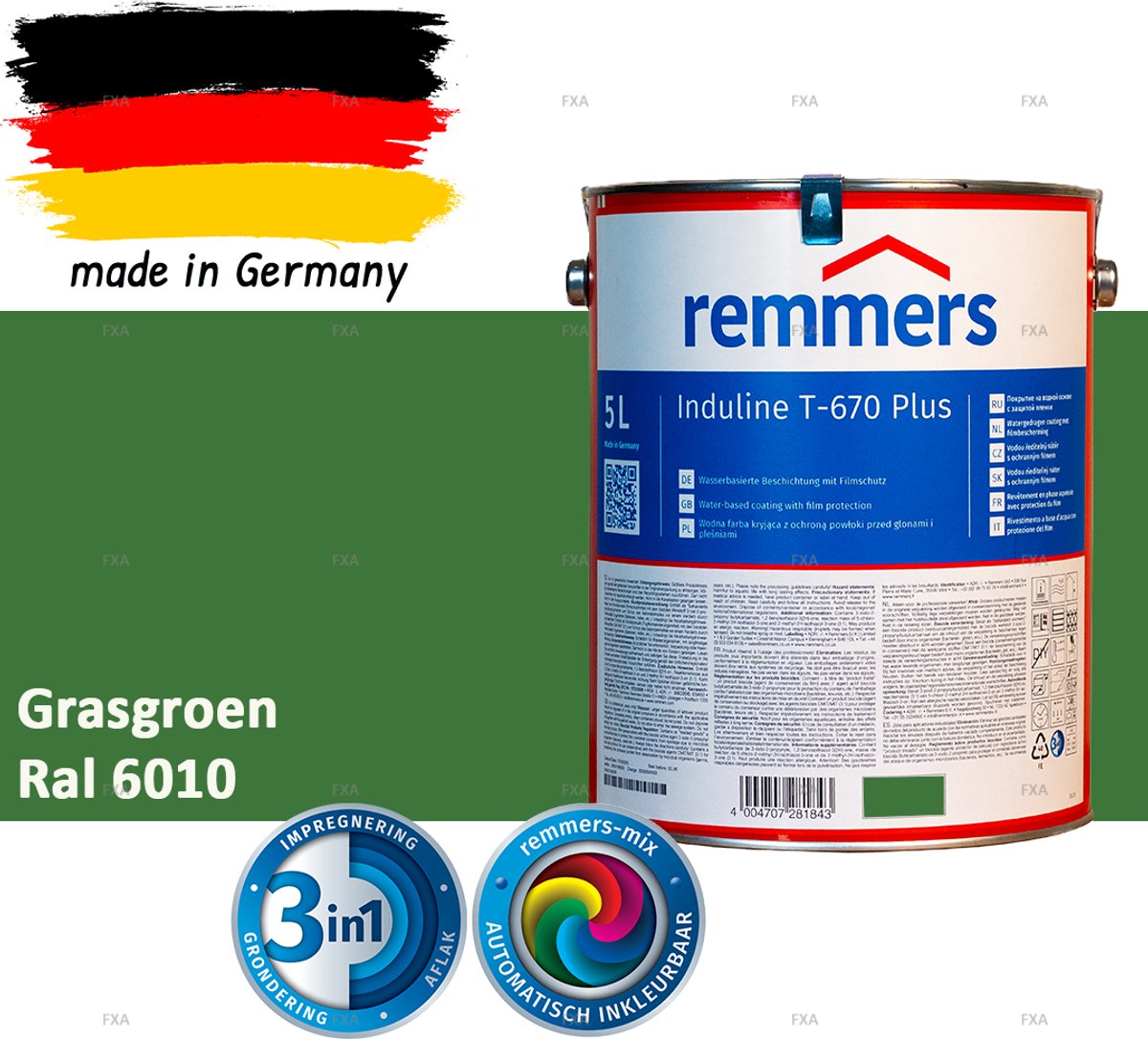 Remmers Induline T-670 PLUS Dekkende Houtbeits buiten – RAL 6010 Grasgroen – 5 L – Opvolger GW 310 Dekkend