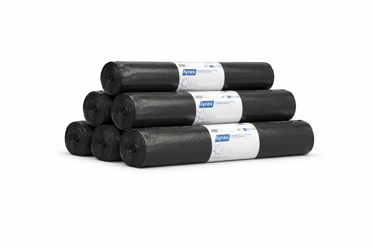 Hynex Vuilniszak 60 liter - 120 stuks - Afvalzakken - Vuilzakken - Pedaalemmerzakken - Gerecycled LDPE - 60 x 80 cm - Set van 6 rollen x 20 stuks - Zwart