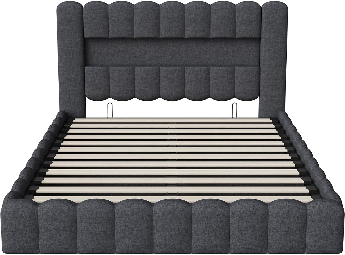 SHOPENTRA Opbergbed 160x200 cm met LED Hoofdbord en USB Poort - afbeelding 2