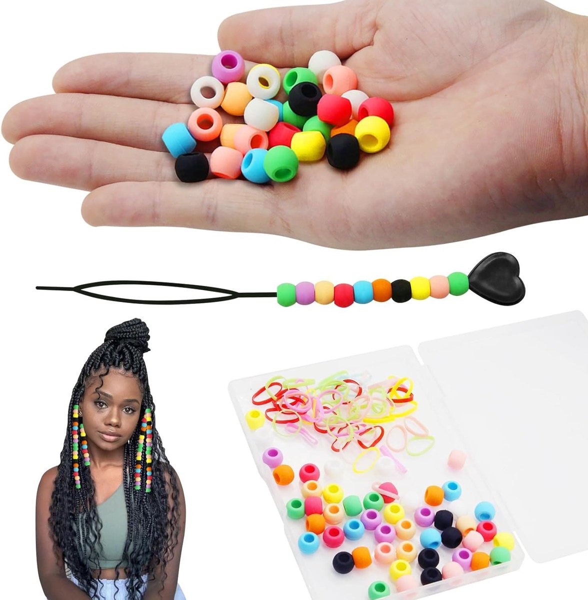 Haar kralen set - 50 stuks in opbergdoos voor kinderen en vrouwen - Kleurrijke elastiekjes voor vlechten en pony's - Decoraties voor haara.
