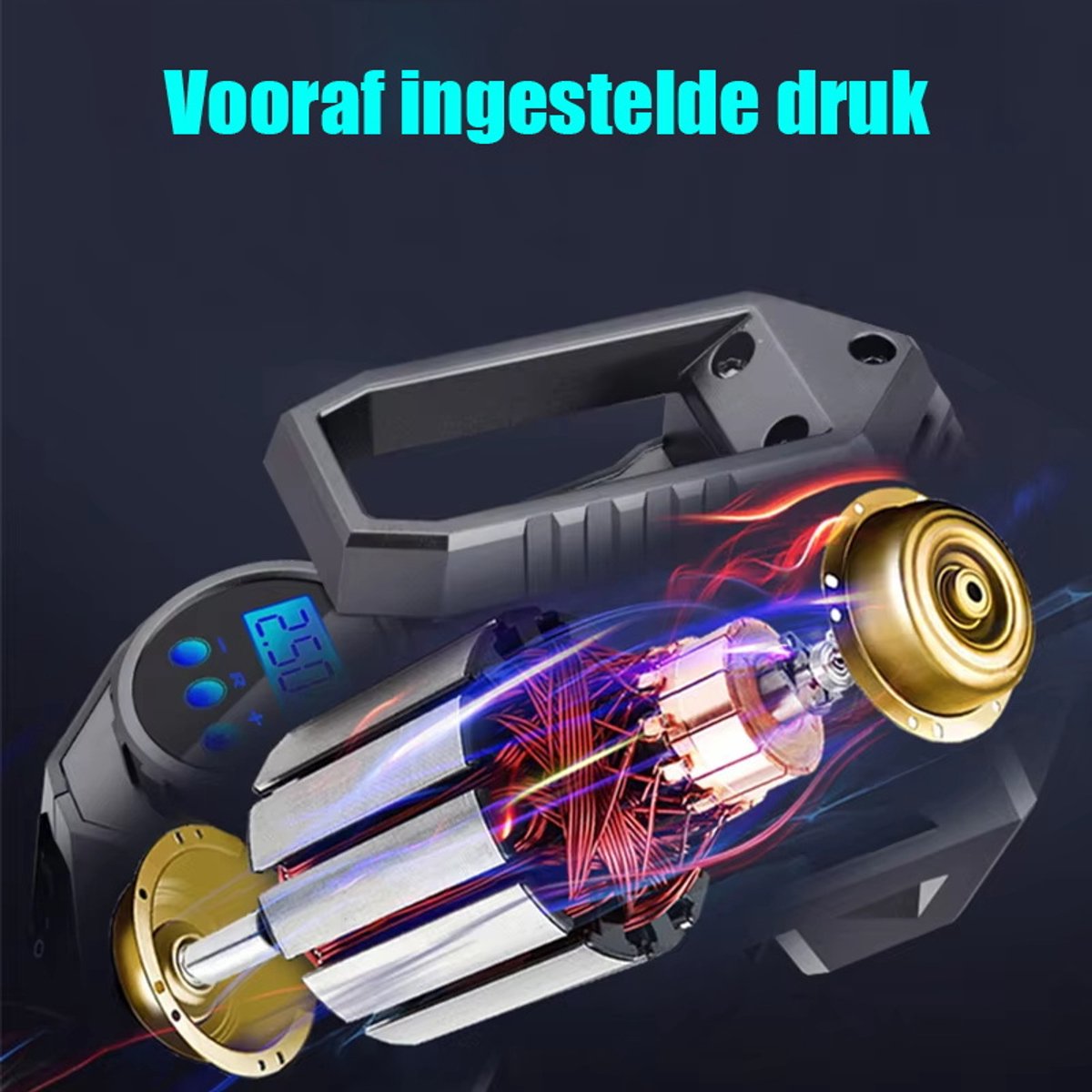 Draagbare Bandenpomp 12V - Luchtpomp - Autopomp - Lucht Compressor - Elektrisch - Voor Auto & Motor - Digitaal Scherm - 150PSI - heldere noodzaklamp - Sinterklaas cadeau auto thumbnail 6
