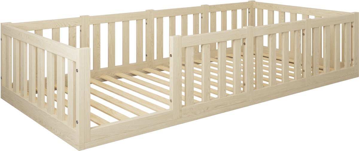 Lilli Furniture - Montessori vloerbed - kinderbed Luna Naturel - Hout - incl. gratis deurtje - incl. lattenbodem