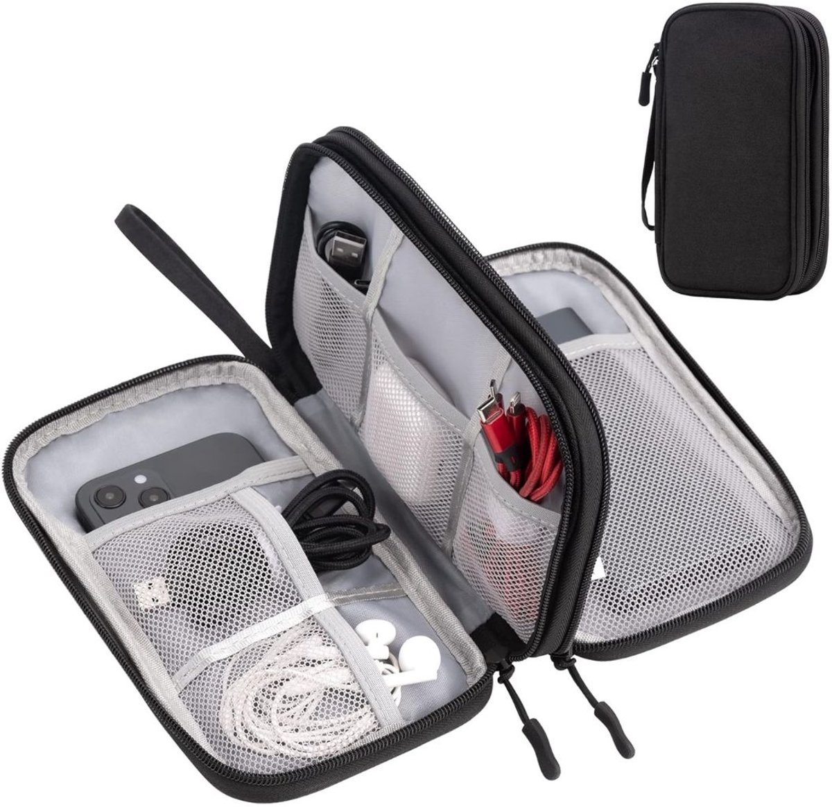 SCH® Kabel Organiser Tas - Organizer Tas - Zwart- 22cm x 6cm x 13cm
