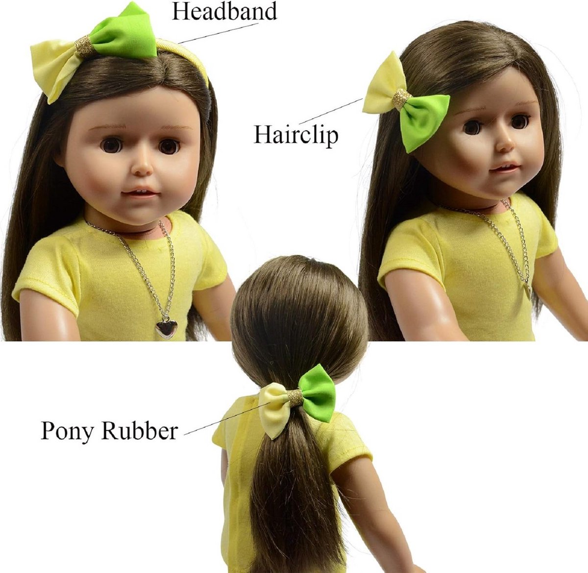 Set van 3 Haaraccessoires voor Poppen - Hoofdband, Elastiek en Klem voor 46 cm Poppen
