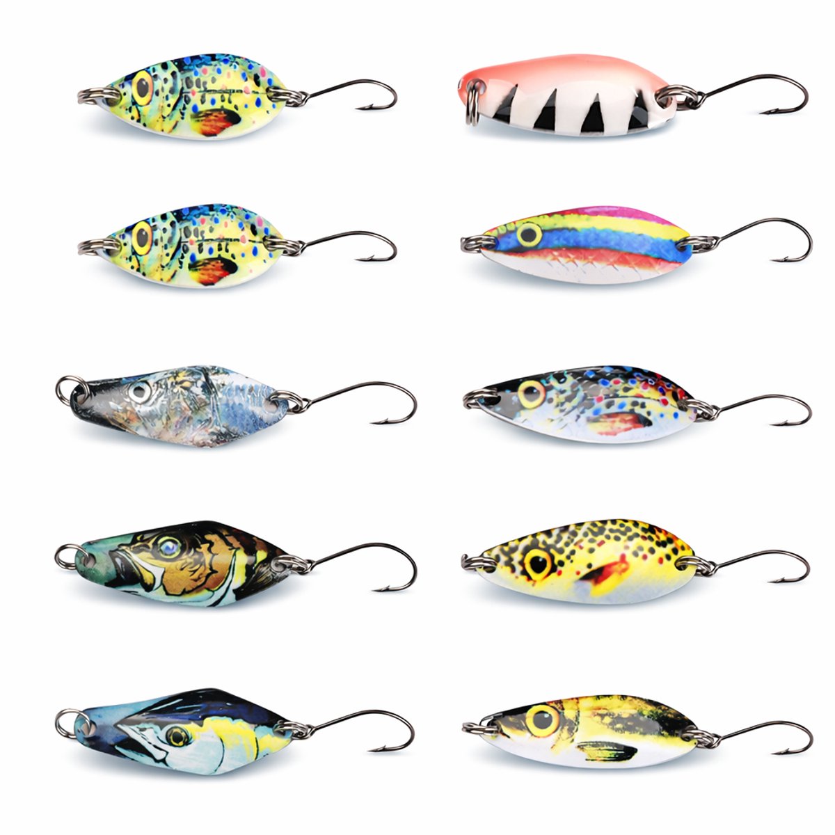 S&D | Kunstaas Lepel Set – 10 Stuks – Metalen Forel & Roofvis Lepels – Enkele haak – Inclusief Spinner Opbergdoos