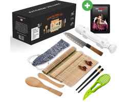 XXL Sushi Set - Sushi Maken- Sushi Maker - Milieuvriendelijk - Sushi bazooka kit - Inclusief Online Sushi Kookboek en avocado snijder - Wit