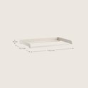 Crème commodeblad met afmetingen 114,5 cm lang, 77,1 cm diep en 10 cm hoog.