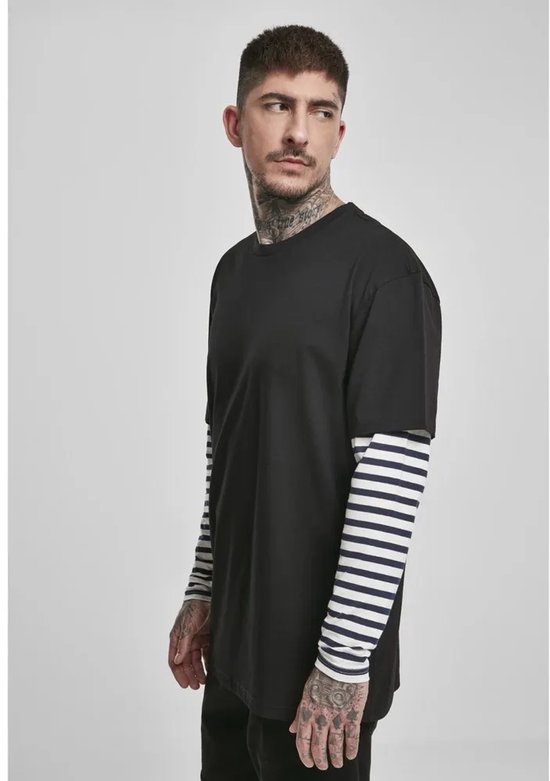 Chemise à manches longues Urban Classics -M- Oversized Double Layer Striped Zwart