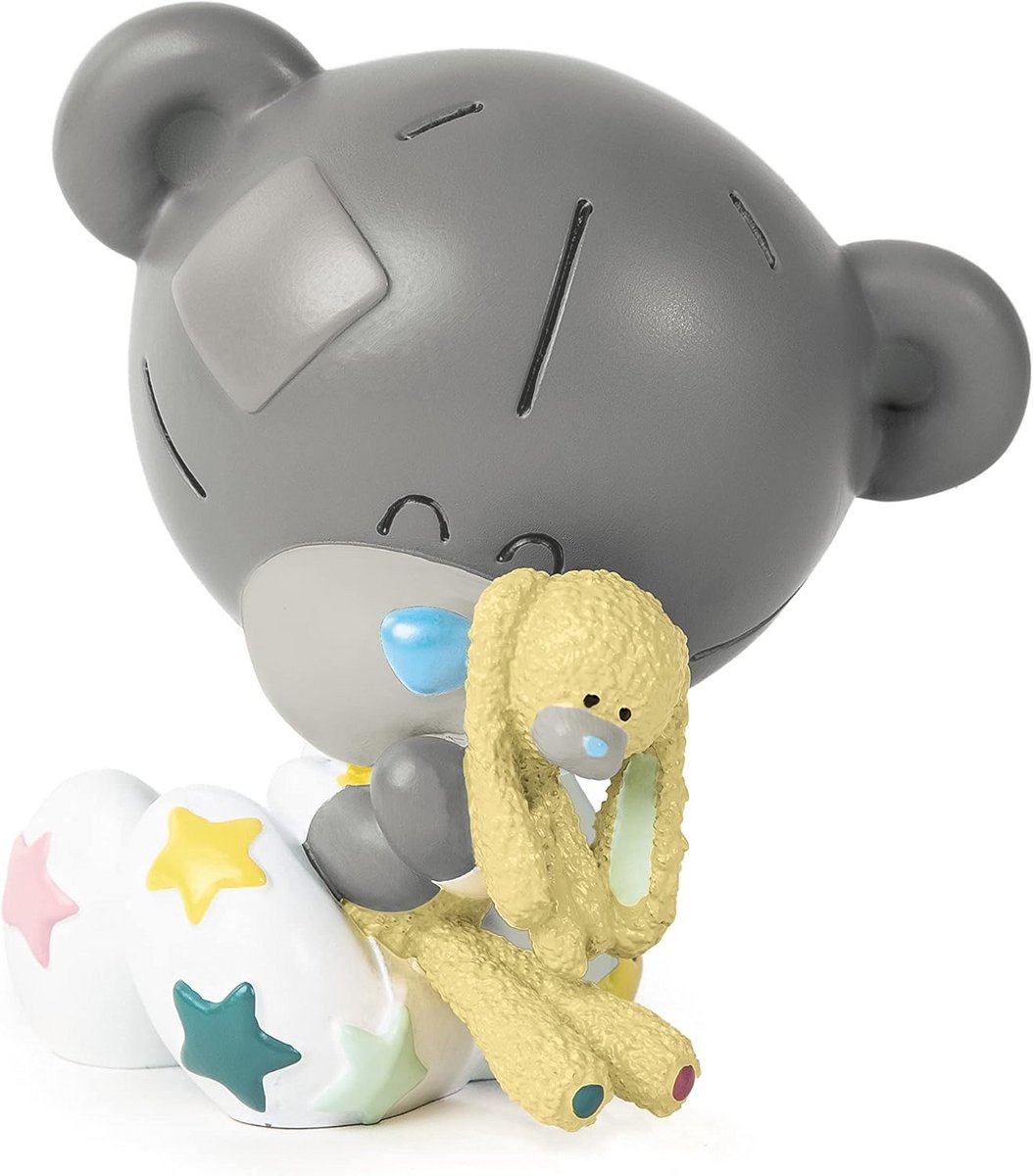 Tiny Tatty Teddy beeldje, handgeschilderd, wit met sterren, geel konijn, 12,5 cm