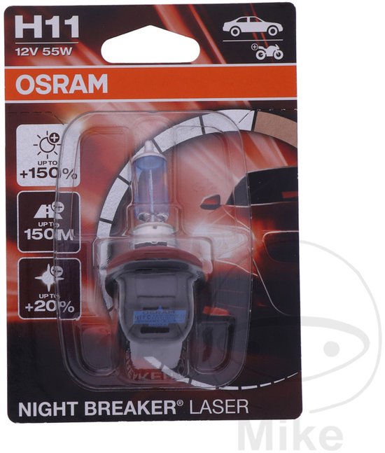 OSRAM Night Breaker Laser Next Gen H11 Bulbs (Twin) - +150% Brighter, 150m Beam, Road Legal ECE Certified