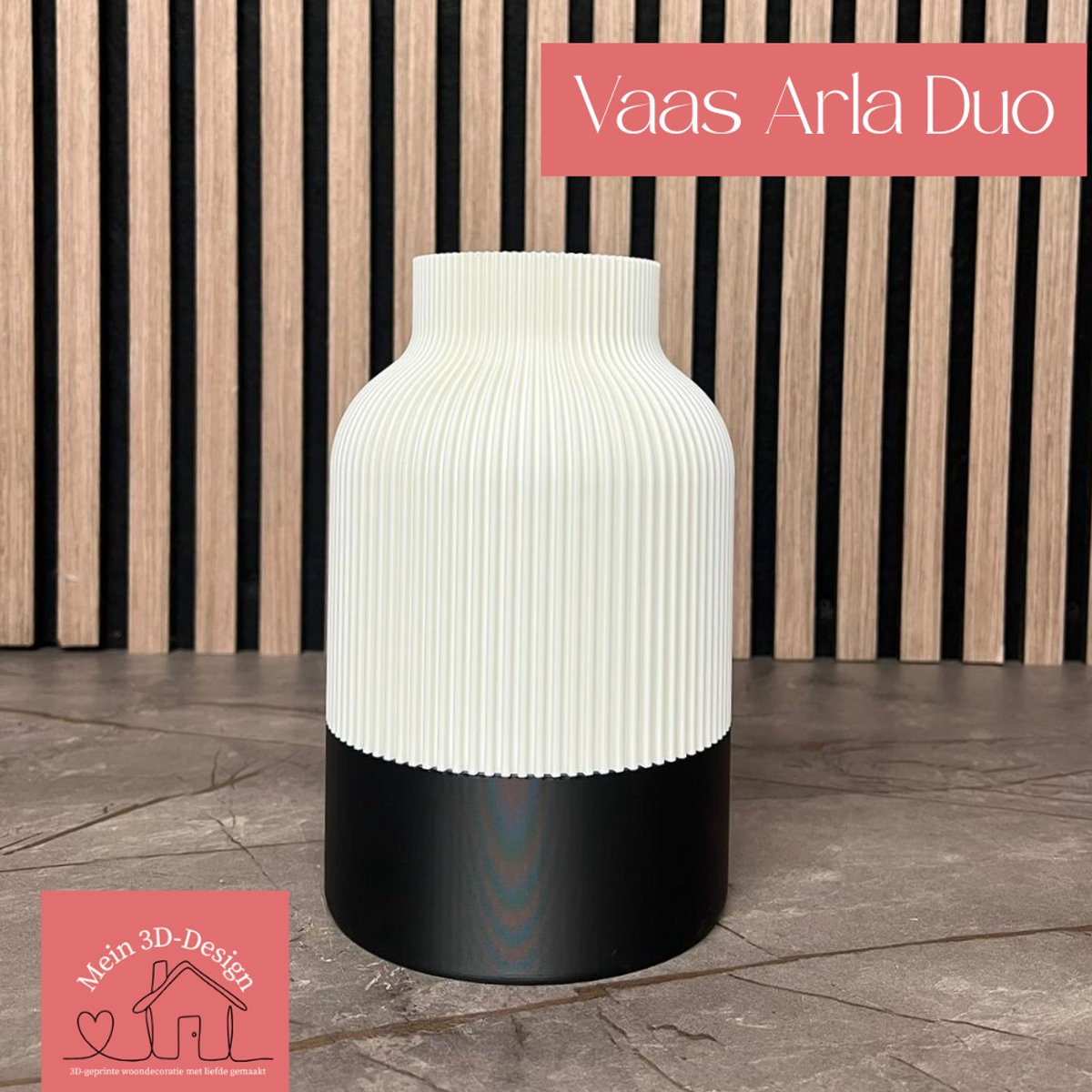 Vaas Arla Duo - Japandi style - 3D geprint - Kunstbloemen - Legobloemen