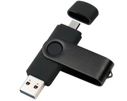 3-in-1 USB Stick 128GB – OTG Pen Drive Micro USB, Type-C & USB 3.0, Draaibare Flash Drive, Echte Capaciteit Memory Stick, Geschikt voor Smartphone, Tablet & PC-ZWART