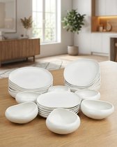OZ Home Bavary Capital Servies 24-delig - Porcelaine - Forme Organique - Wit - Ensemble de vaisselle pour 6 Personnes