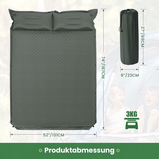 Famanu – Camping isomat voor 2 personen - zelfopblazend - luchtmatras met kussen - outdoor - camping - matras - isomat - opvouwbaar - ultralicht - luchtbed - opblaasbaar bed - campingmat met voetpomp voor tent — afbeelding 2