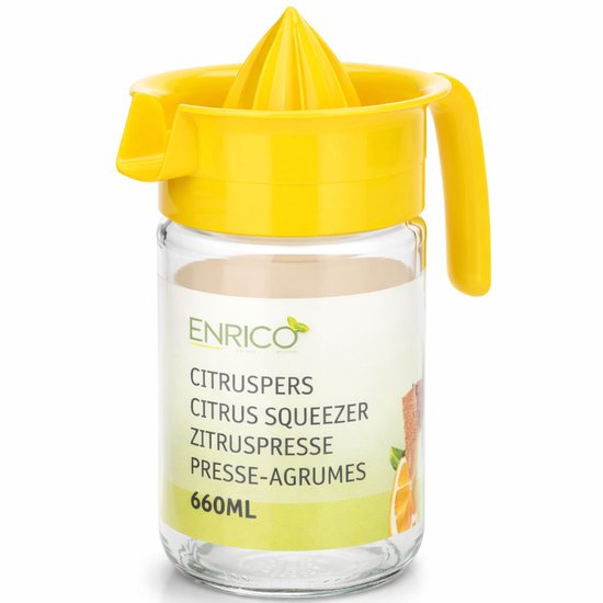 Glazen Citruspers 660 ml - Handmatige Citruspers met Schenktuit - Glas met Gele Pers - Voor Sinaasappel & Citroen van Merkloos — afbeelding 2