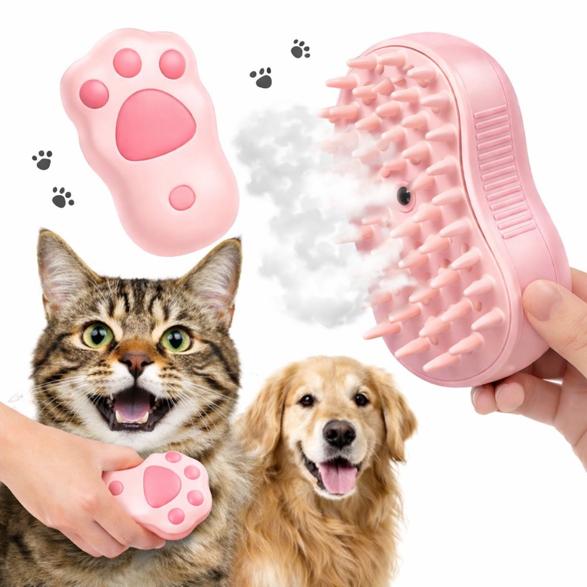 Stoomborstel Voor Huisdieren - Geschikt Voor Katten En Honden - Met Siliconen Borstelharen - Diervriendelijke Gebruikservaring