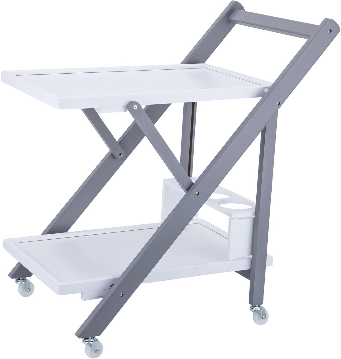 Serveerwagen - 44x70x39,5 cm - wit - grijs