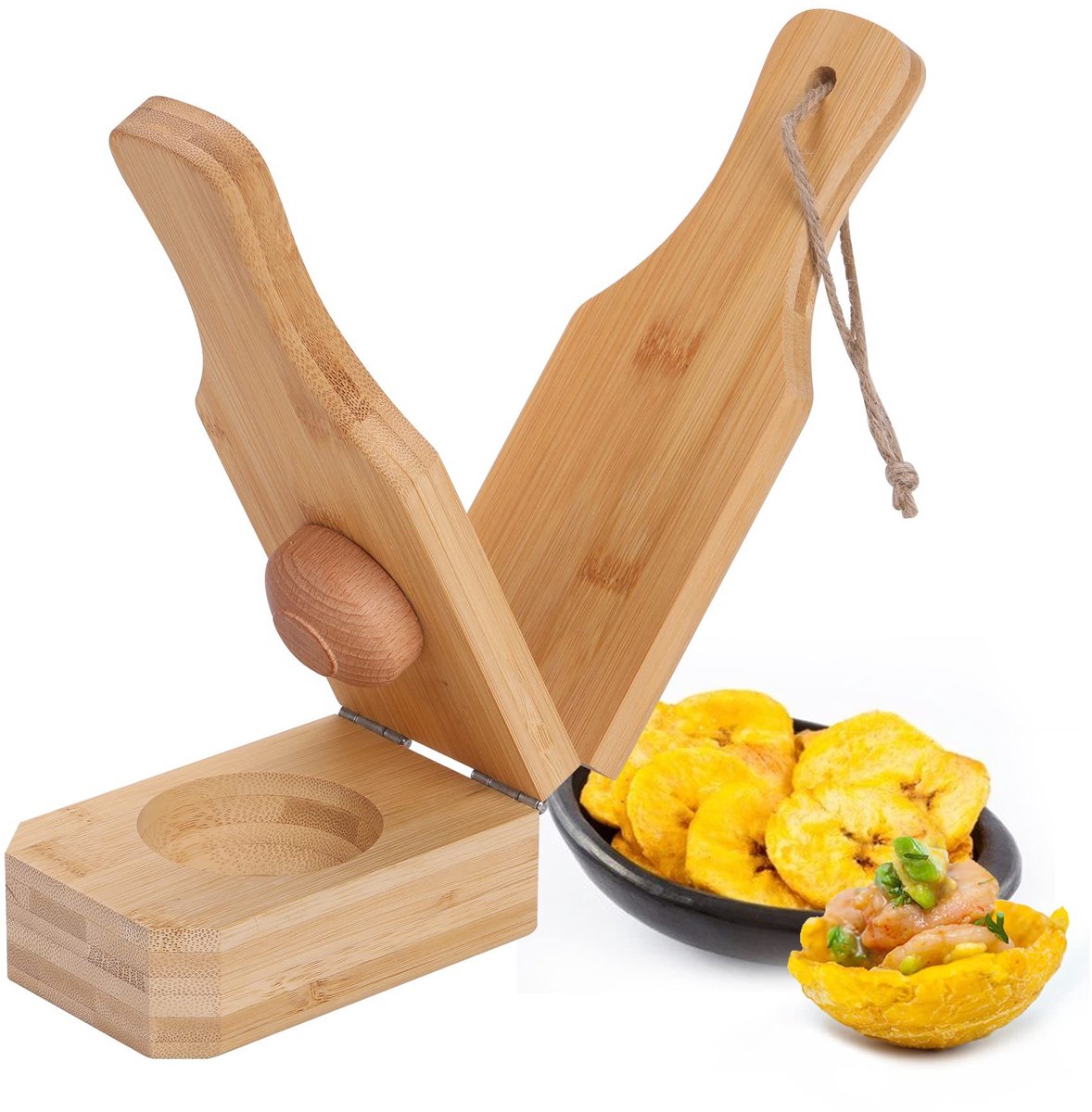 Knapperige groene bakbananen tostones persvorm - bananenstamper