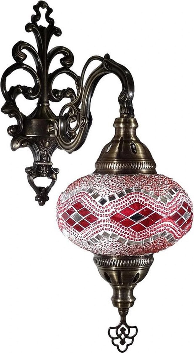 Oosterse Lamp - Wandlamp Mozaïek - Handgemaakt - Ø 15 cm - Hoogte 28 cm - Roze