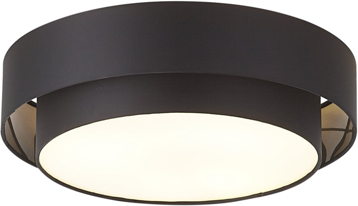 QAZQA drum duo - Moderne Plafondlamp - 3 lichts - Ø 50 cm - Zwart - Woonkamer | Slaapkamer | Keuken