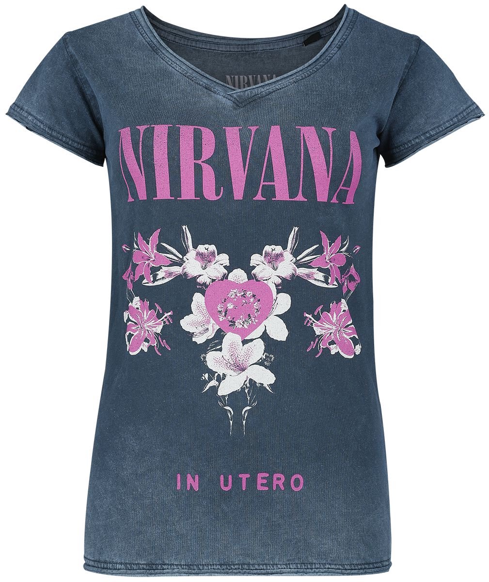 Nirvana Flowers Dames T-shirt - marineblauw - M