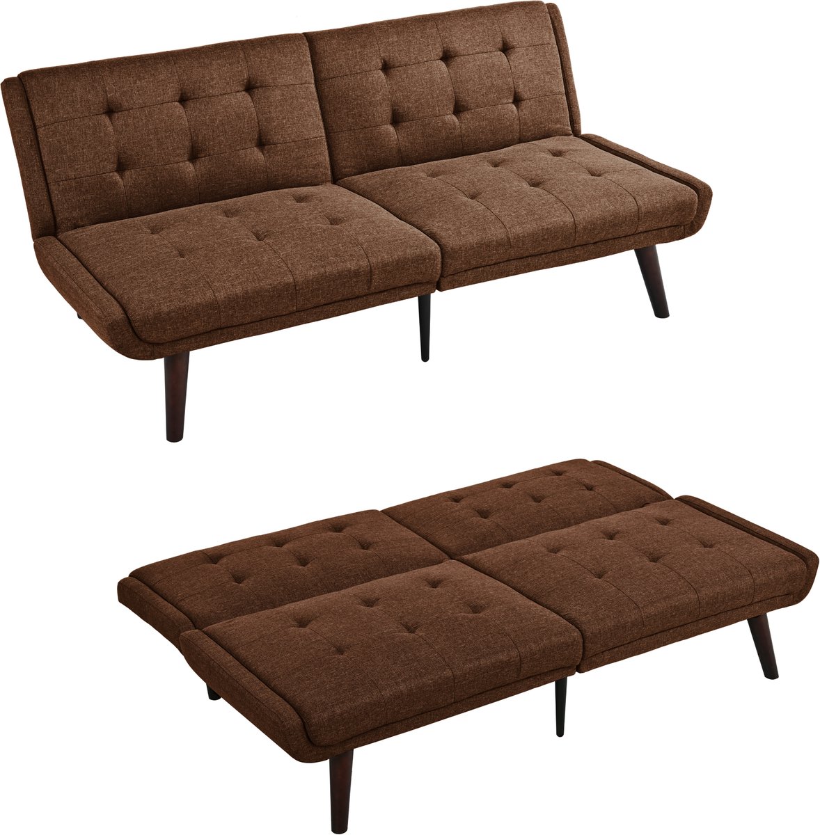 Merax Klapbare Slaapbank Futon - 2-Zits - 5 Standen Verstelbare Rugleuning - Linnen Look Bekleding - Bruin
