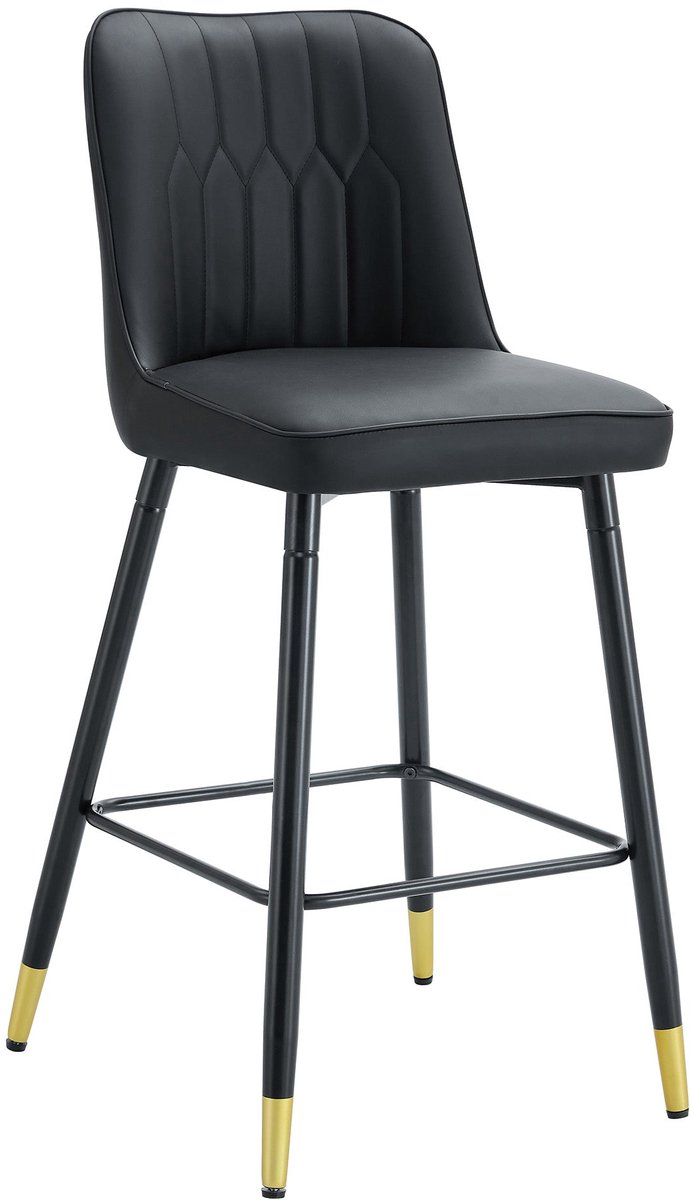 Merax Barstoelen Set Van 2 - Kunstleer Bekleding - Rugleuning - Metalen Onderstel Met Voetsteun - Zwart Met Goudkleurige Details - 100 Cm Hoog