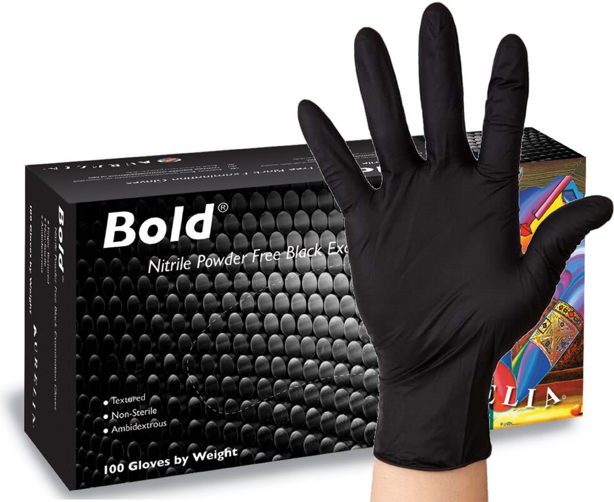 Aurelia Bold 100 wegwerphandschoenen – Onderzoekshandschoenen – Nitril – Extra grip – Zwart – 100 stuks – Maat S