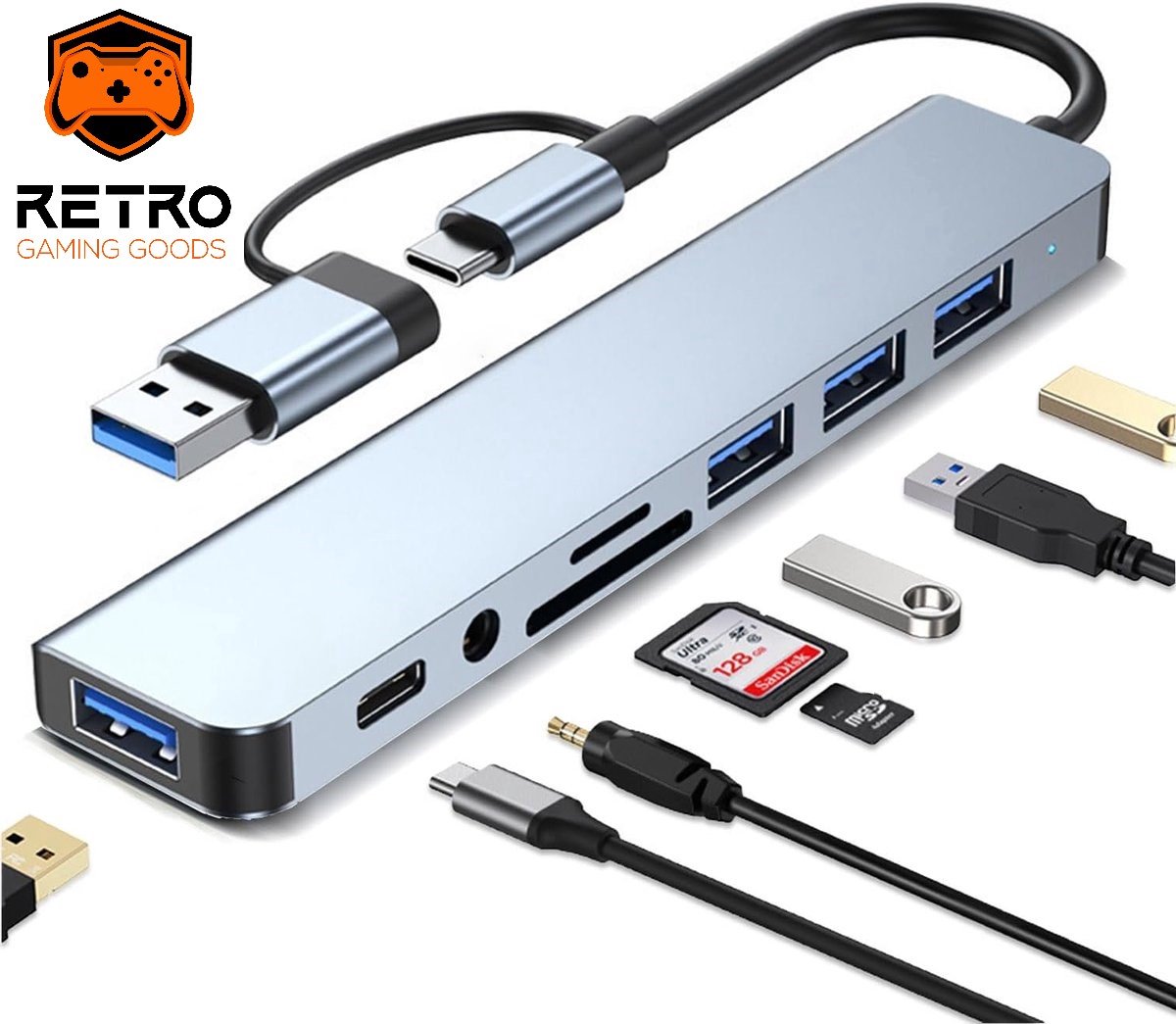 Retro Gaming Goods® - 8-in-1 USB C Adapter-100W PD Opladen-USB 3.0