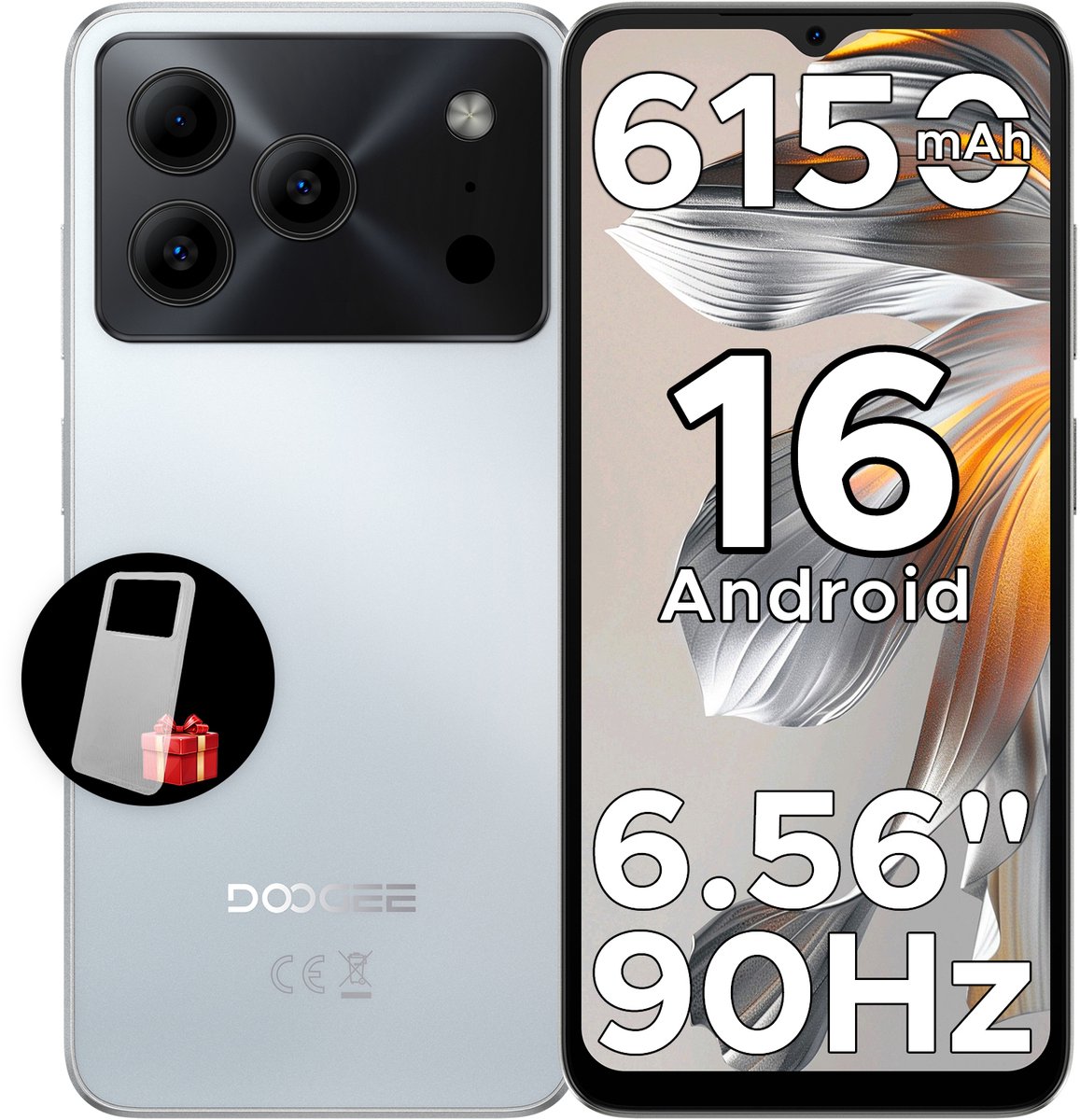 DOOGEE Note 56 - Smartphones - 24G RAM + 64G ROM (2TB/TF) - Android 16- 6150mAh - 6,56 inch + 90Hz - 4G Dual SIM - Face ID - GPS - 3,5mm Koptelefoonaansluiting - Wit