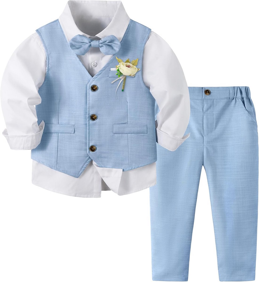 4-delig babyjongens kostuum | vest, overhemd, broek & vlinderdas | formaal pak voor bruiloft & bijzondere gelegenheden