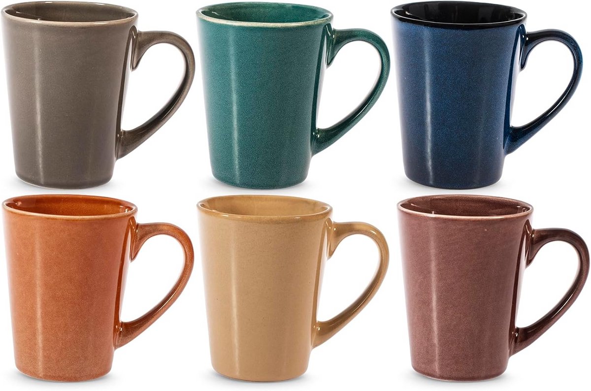 Set van 6 Aardewerk Mokken in Herfstkleuren - 300 ml