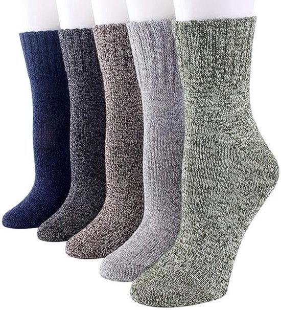5 paires de chaussettes thermiques épaisses - Chaussettes d'hiver en laine pour femme - Extra chaudes et respirantes - Modèle unisexe extensible - Semelle antidérapante - Costume foncé