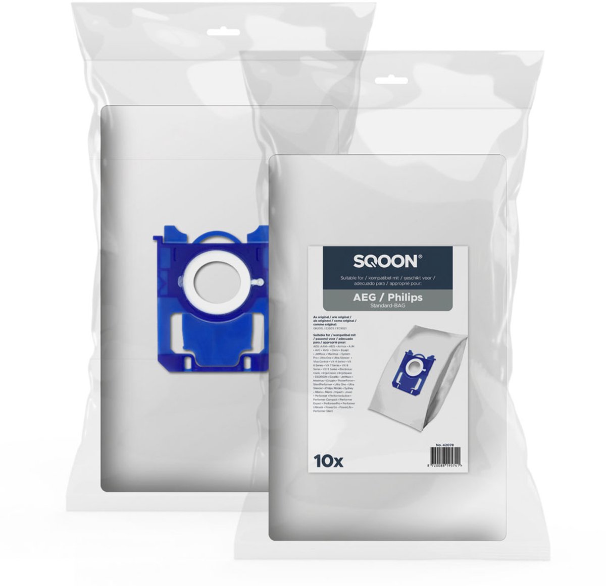 SQOON Stofzuigerzakken geschikt voor Philips / AEG / Electrolux - Gelijk aan model: GR201S / E200S / FC8021 - High Filtration met vernieuwde aansluiting voor optimale pasvorm