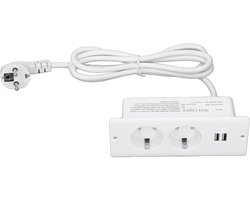 4 in 1 Verzonken Inklapbaar Tafelstopcontact met 2 Stopcontacten 2 USB en 1.5 m Kabel voor Werkblad Vergadertafel Wit