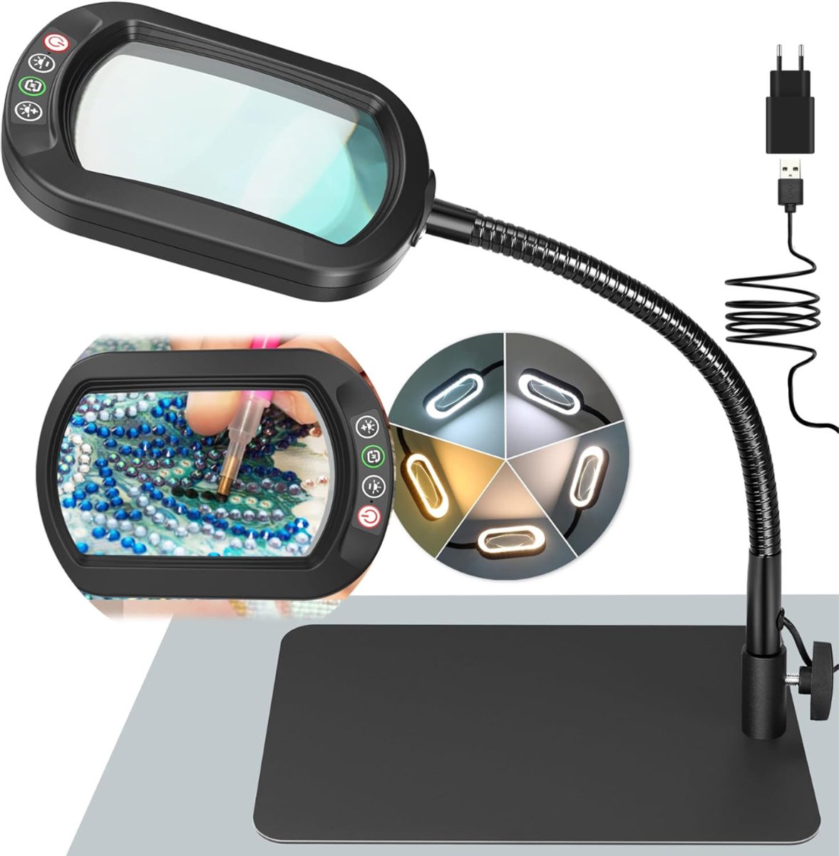 Vergrootglas met Verlichting - Vergrootglas op Standaard - Loep - Vergrootspiegel voor Volwassenen en Kinderen - Zwart