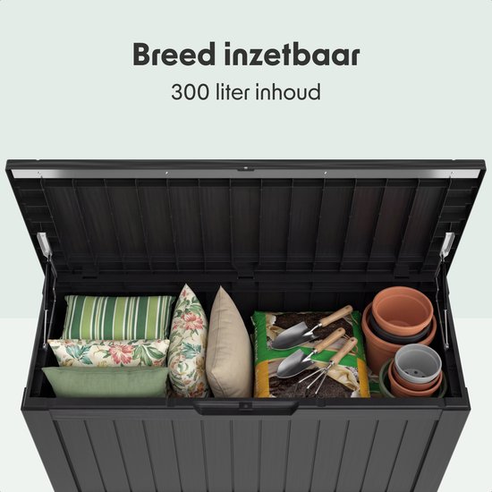 LifeGoods Opbergbox - 300L - Kussenbox - Waterdicht - Tuinkussenbox - Roestvrij - Tuinbox - 117.5x47.5x59 cm - Zwart