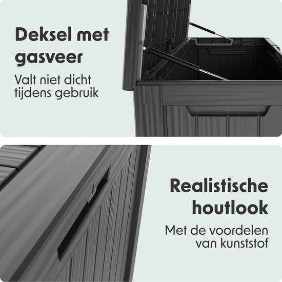 LifeGoods Opbergbox - 300L - Kussenbox - Waterdicht - Tuinkussenbox - Roestvrij - Tuinbox - 117.5x47.5x59 cm - Zwart