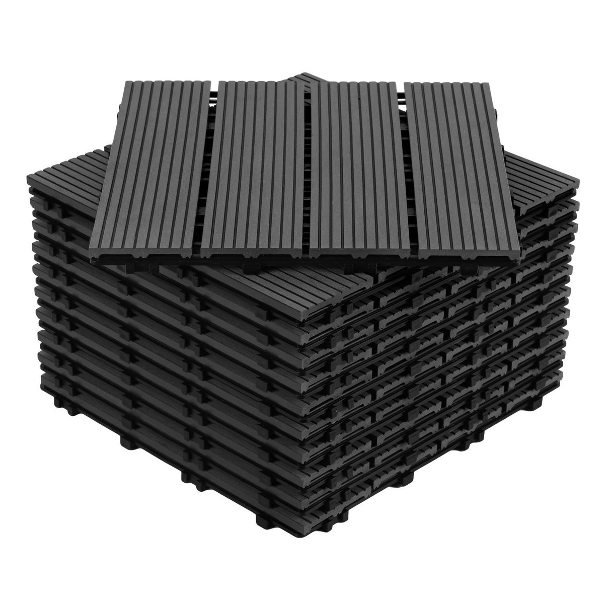 Terrastegels 6m² houten tegels 30x30 cm 66 stuks antraciet voor terras, balkon, houten terrastegels met kliksysteem
