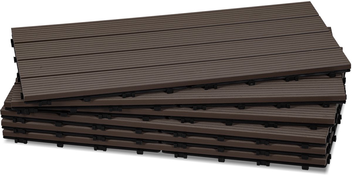 Set van 54 WPC-terrastegels, 4 latten, 30 × 60 cm, voor tuin- en balkonvloeren, kliksysteem, koffiebruin