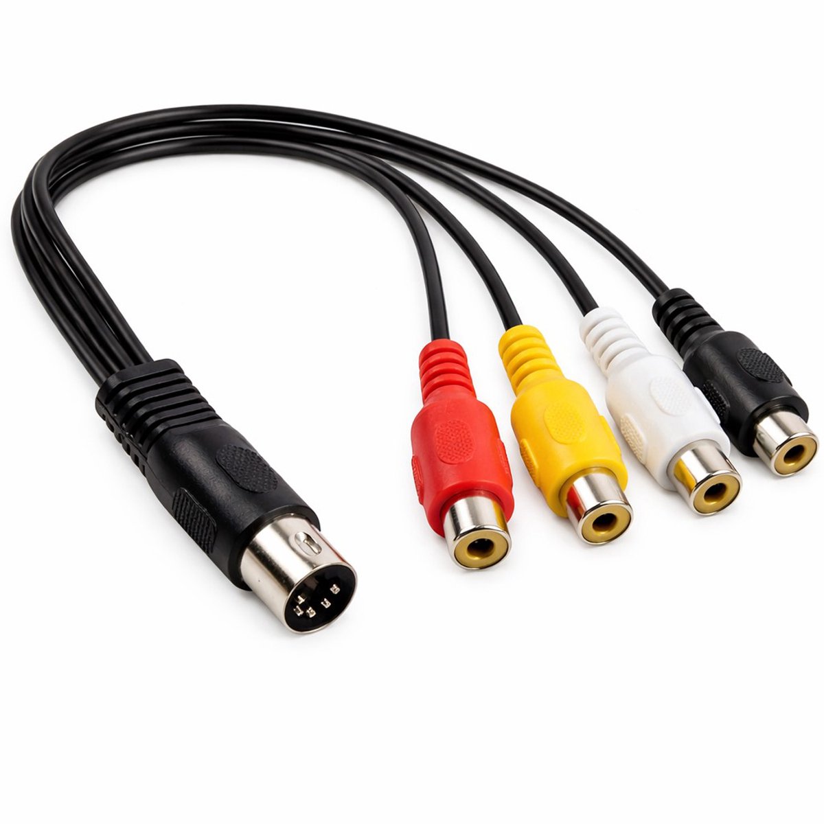 DIN naar tulp kabel - DIN 5-polig - 4x Tulp female - Stereo - Analoog - 0.2 meter - Zwart - Allteq