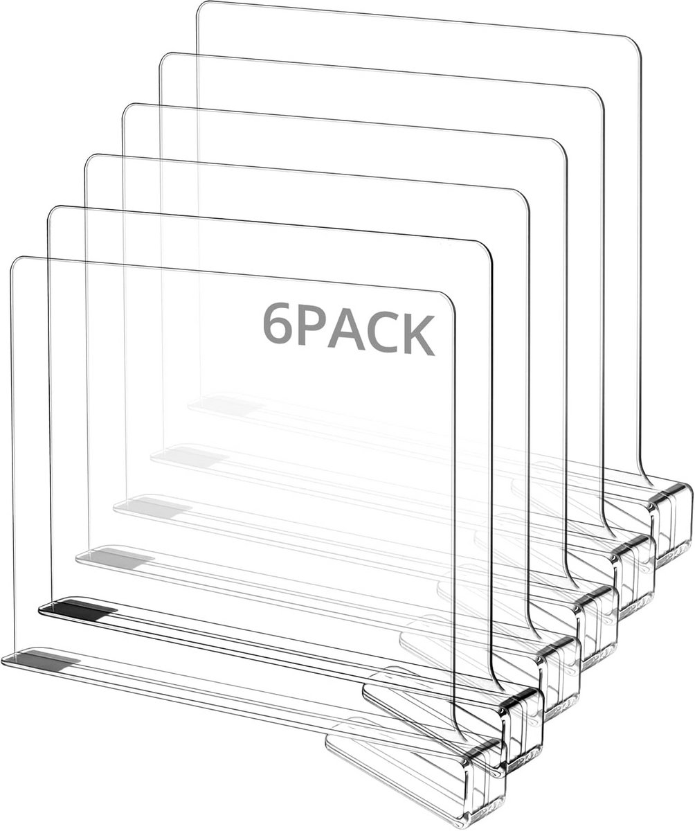 6 Stuks Acryl Plankverdelers voor Kledingkast, Keuken en Opbergkast Organizer