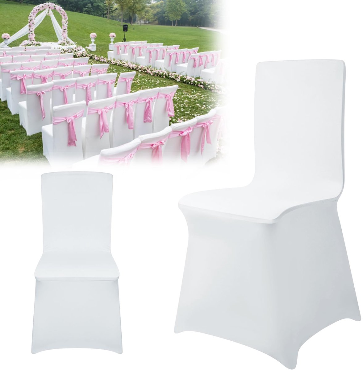 Aufun Stretch Stoelhoezen - 100 Stuks Wit - Universele Lycra Stoelhoezen voor Bruiloften, Doopfeesten, Verjaardagsfeesten & Thuisdecoratie