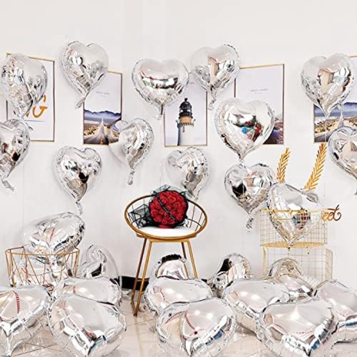 Set van 20 hartballonnen voor feestdecoratie - Zilverkleurig