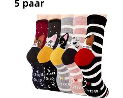 5 paar - Sokken tot halverwege de kuit - Nieuwe lente/herfststijl - Katoenen sokken met cartoonprint voor dames - One size fits all - Gemengde kleuren