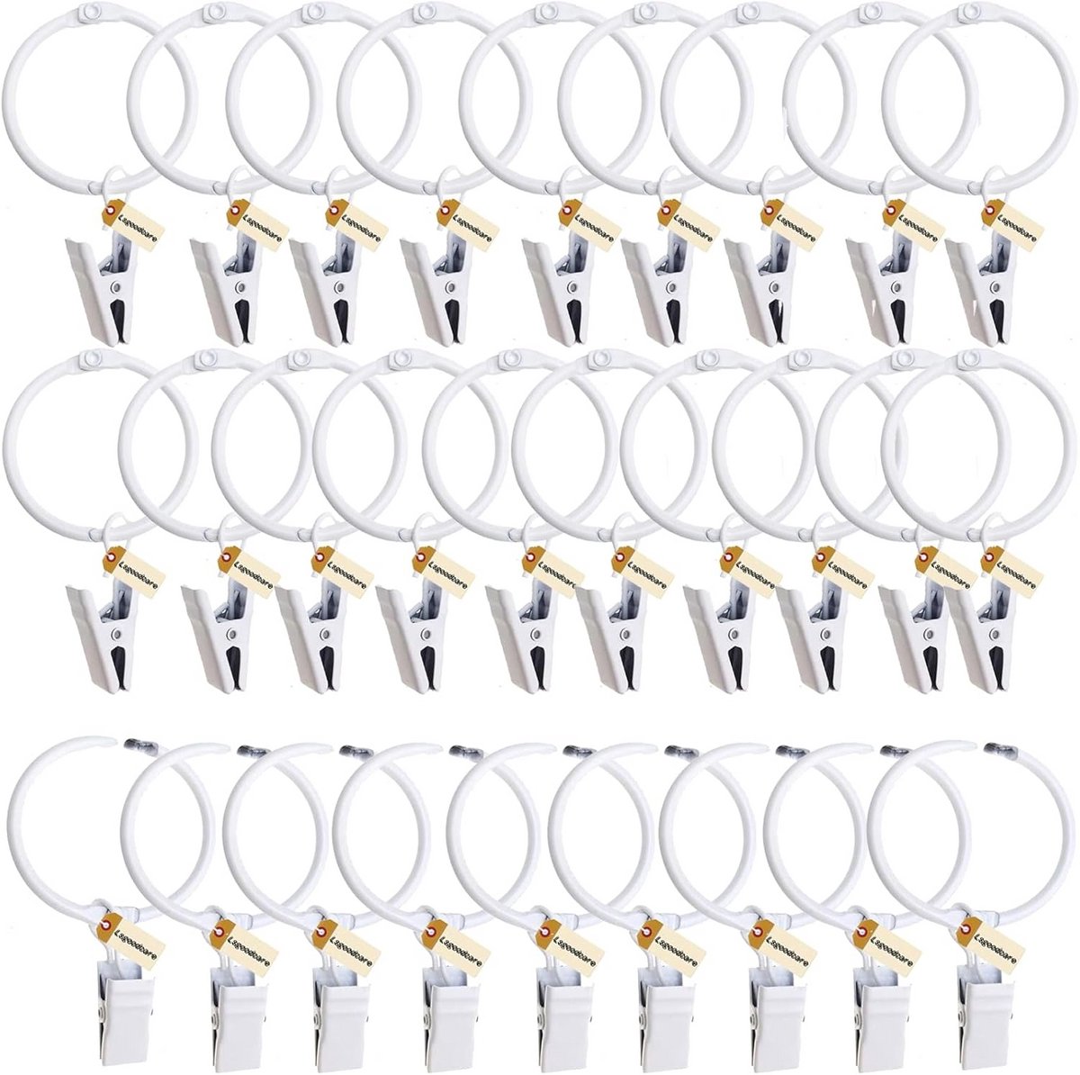 Gordijnringen met Clips Wit 5 cm - 30 Stuks Sterke Metalen Draperie Clips