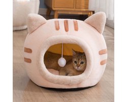 Grote kattenmand 50x50x36 cm - Kat hol kattenhuisje - Opvouwbare kattenmand met wasbaar kussen - Katten tent - Kleine en middelgrote huisdieren mand (Roze)