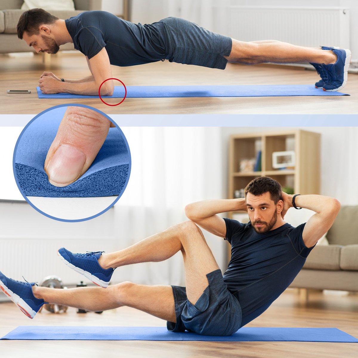 #DoYourFitness - Extra dikke fitness mat - »Jivan« - duurzaam, non-slip, huidvriendelijk, slijtvast - 183 x 61 x 2,0 cm - Blauw thumbnail 6