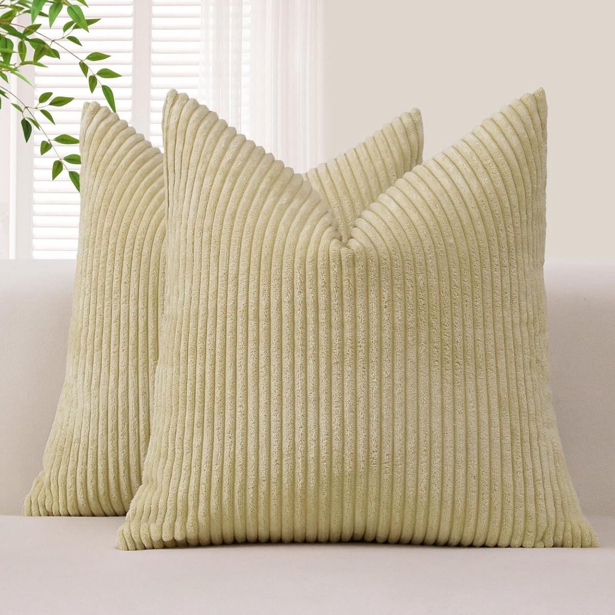 Famanu Corduroy ribfluweel kussenhoezen set van 2 (50x50 cm) – zachte geribde look – moderne sierkussenhoezen – beige/crème