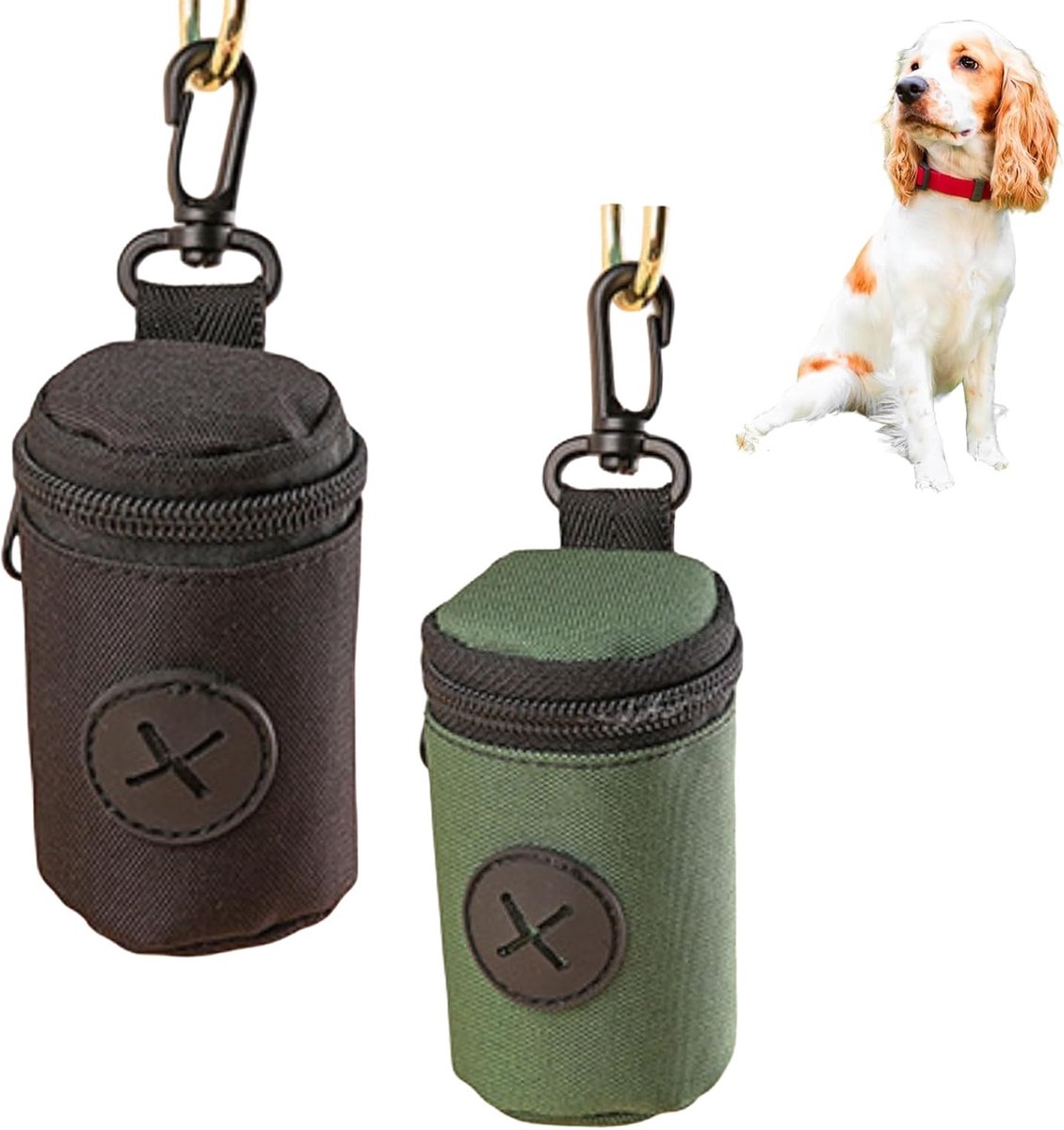 Famanu – Poepzakdispenser voor honden - hondenpoepzakdispenser - hondzakdispenser met karabijnhaak - compatibel met alle lijnen - poepzakhouder voor standaard poepzakjes (donkergroen zwart)